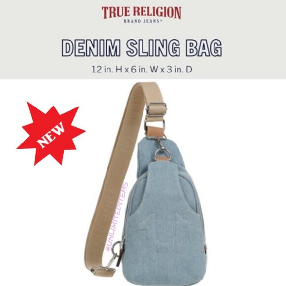 True Religion Handbags - True Religion Stitched Horseshoe Sling Bag light Blue NWT!